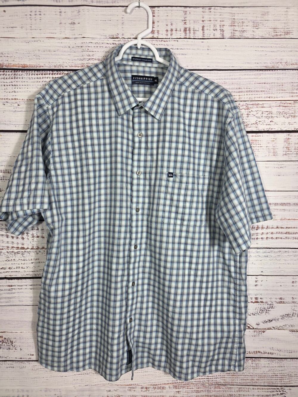 Fish Hippie Rumfront Collection Plaid Button Down Shirt Mens XL Blue Coastal